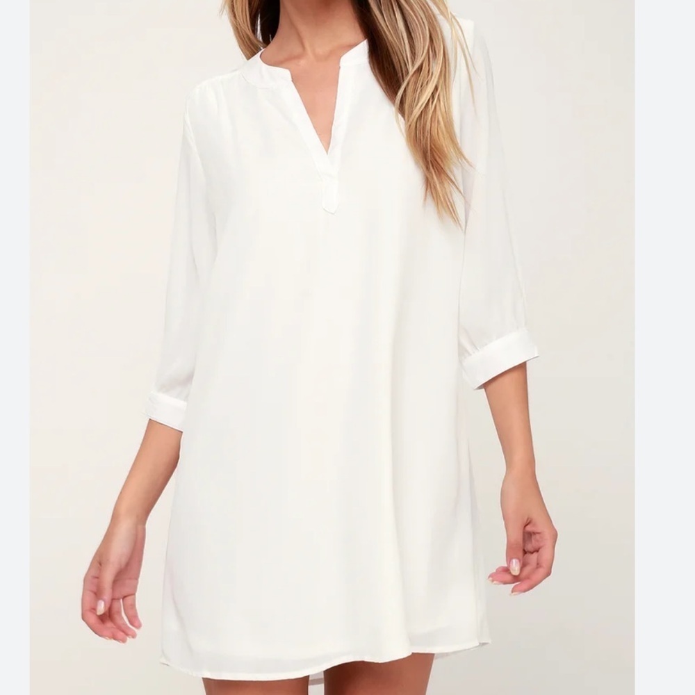 Anthropology Pleione White High Line White Shift Dress or Long Top Sz S Women